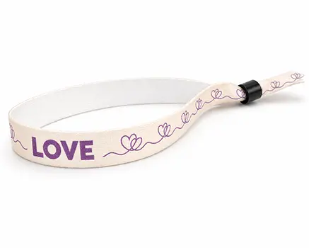 Braccialetti in tessuto per eventi con cuori viola