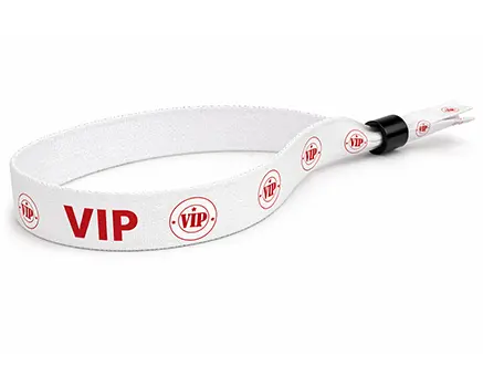 Braccialetti in tessuto per eventi VIP con testo rosso