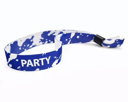 Braccialetti in tessuto per eventi con grafica effetto splash blu