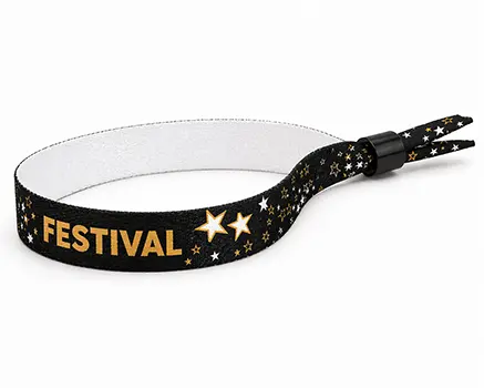 Braccialetti in tessuto per eventi neri con stelle dorate